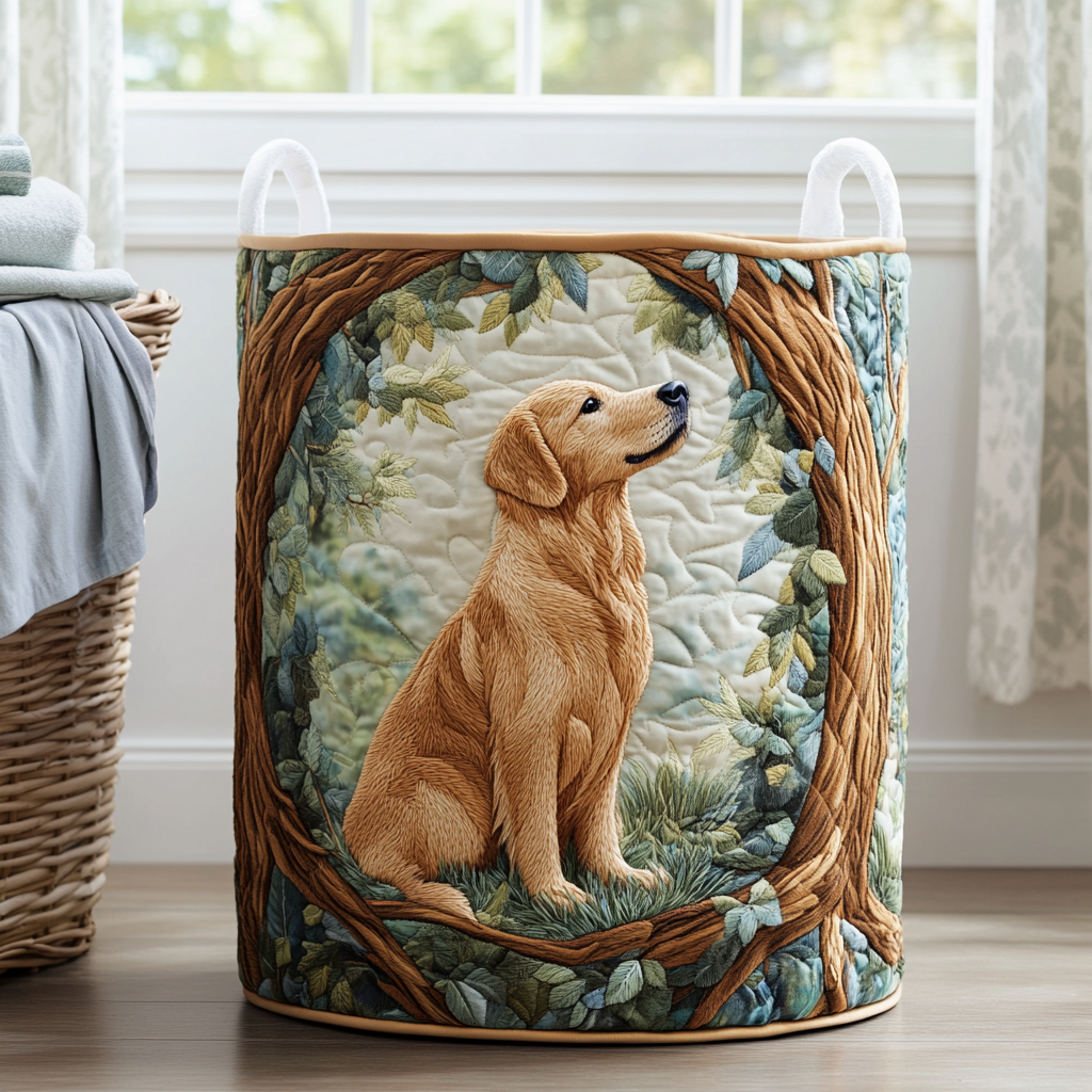 Retriever w drewnianej ramie – kosz na pranie
