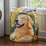Golden retriever i kwiaty – kosz na pranie