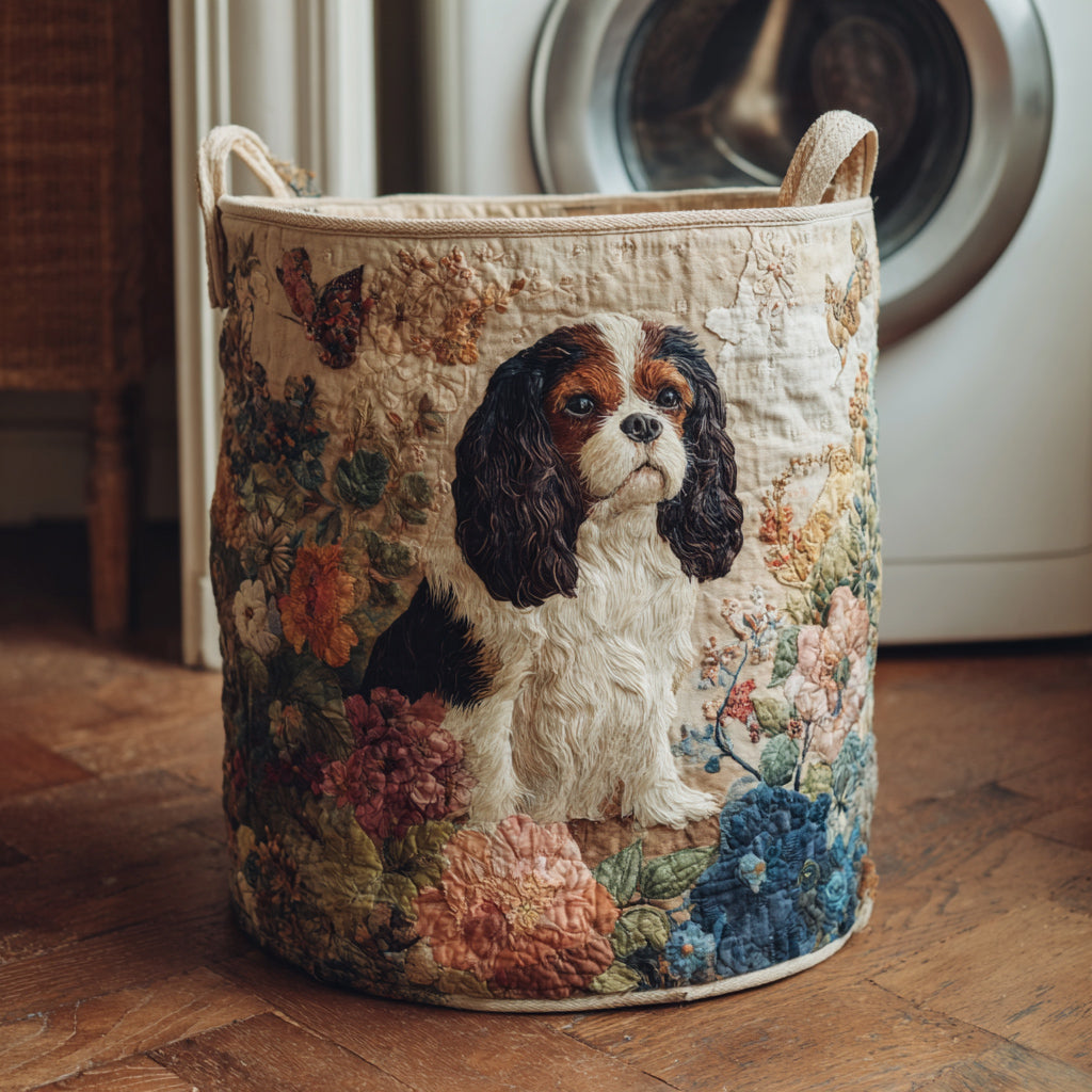 Cavalier spaniel i kwiaty – kosz na pranie