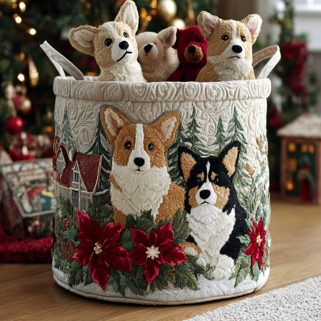 Corgi i gwiazdy betlejemskie – kosz na pranie