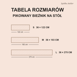 Tabela rozmiarów bieżnika na stół