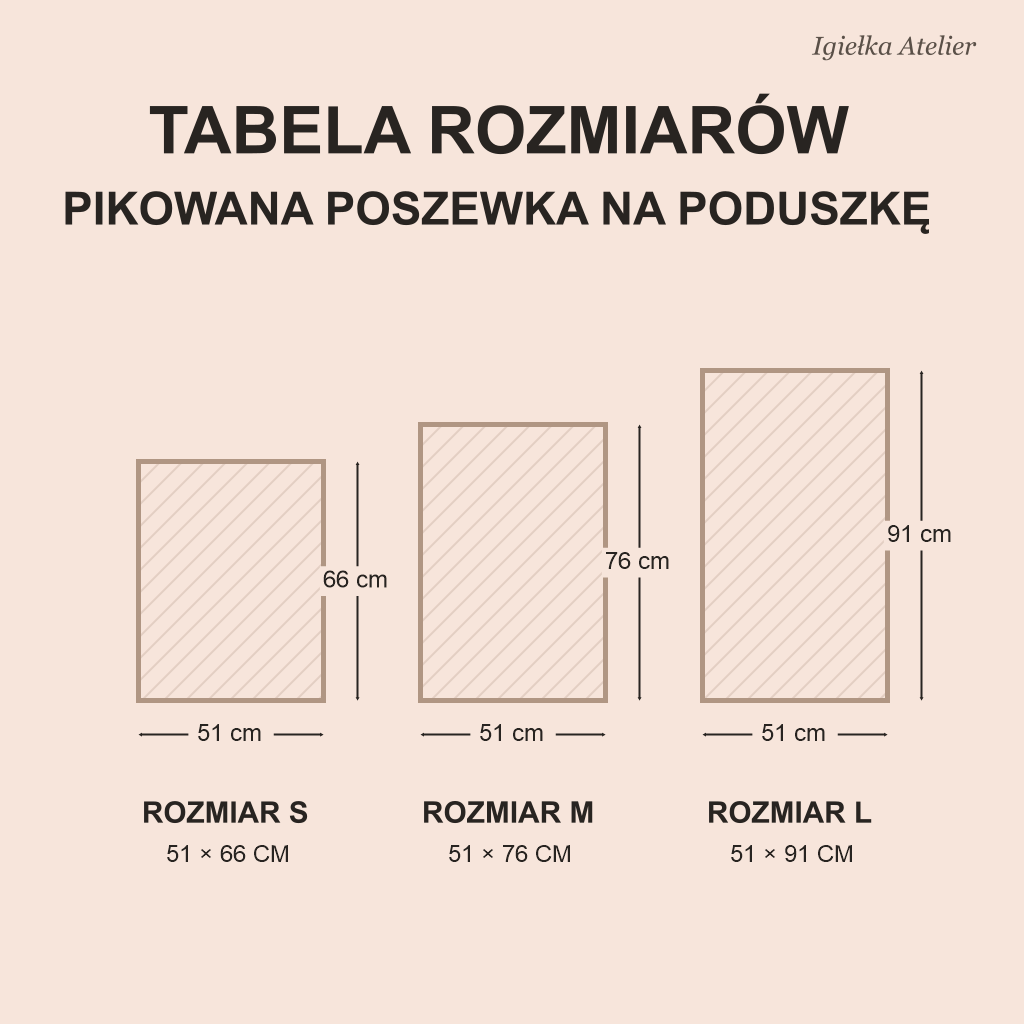 Tabela rozmiarów poszewki na poduszkę