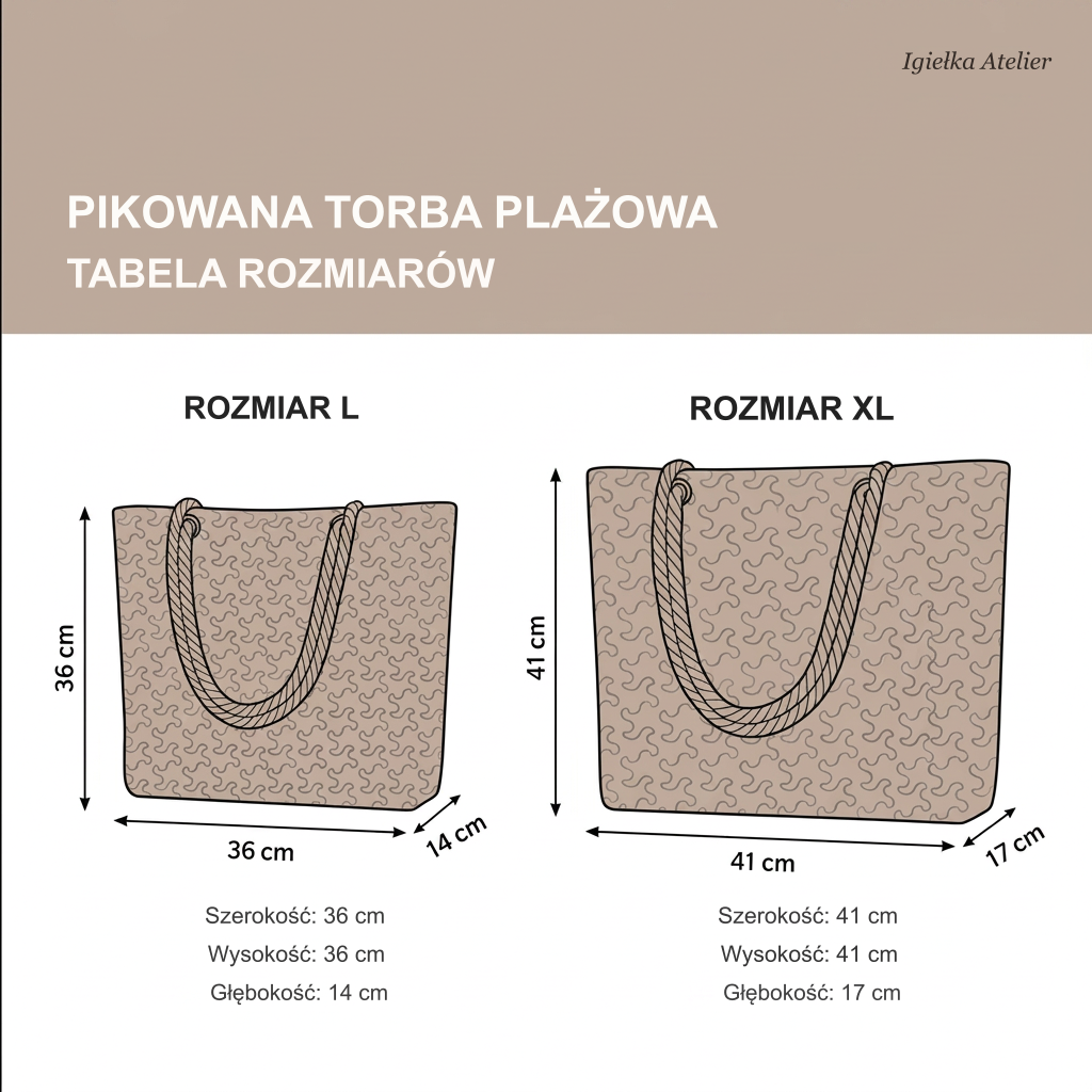 Tabela rozmiarów torby plażowej
