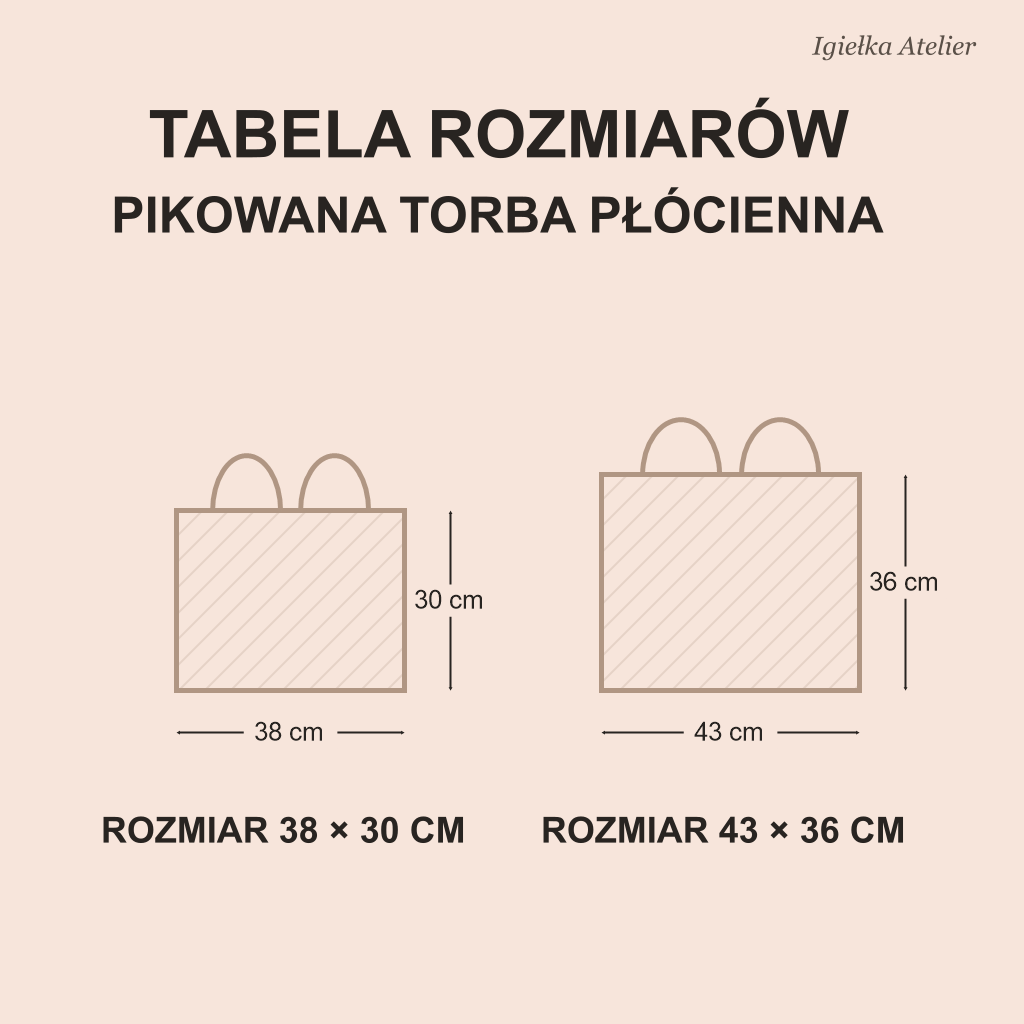 Tabela rozmiarów torby płóciennej